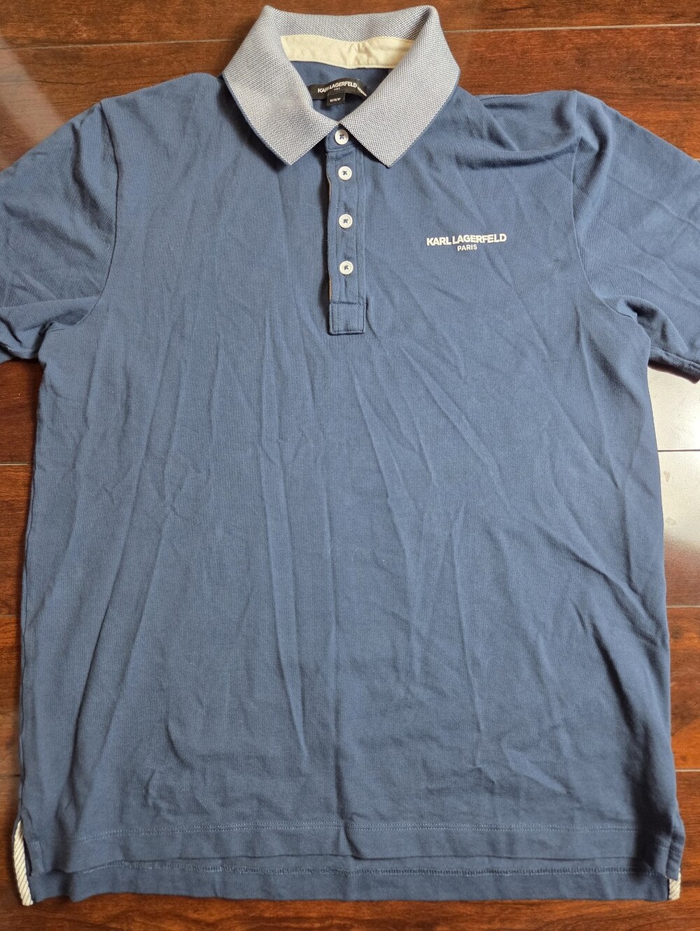 Karl Lagerfeld Men's Navy Blue Polo with Contrast Collar